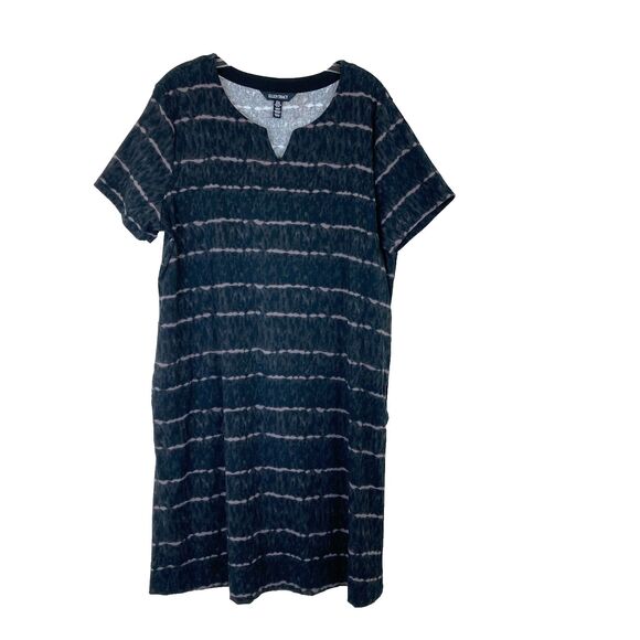 Ellen Tracy Stretchy Shift Dress Size XL Black Gray Side Pockets V-Neck Casual - Picture 1 of 6